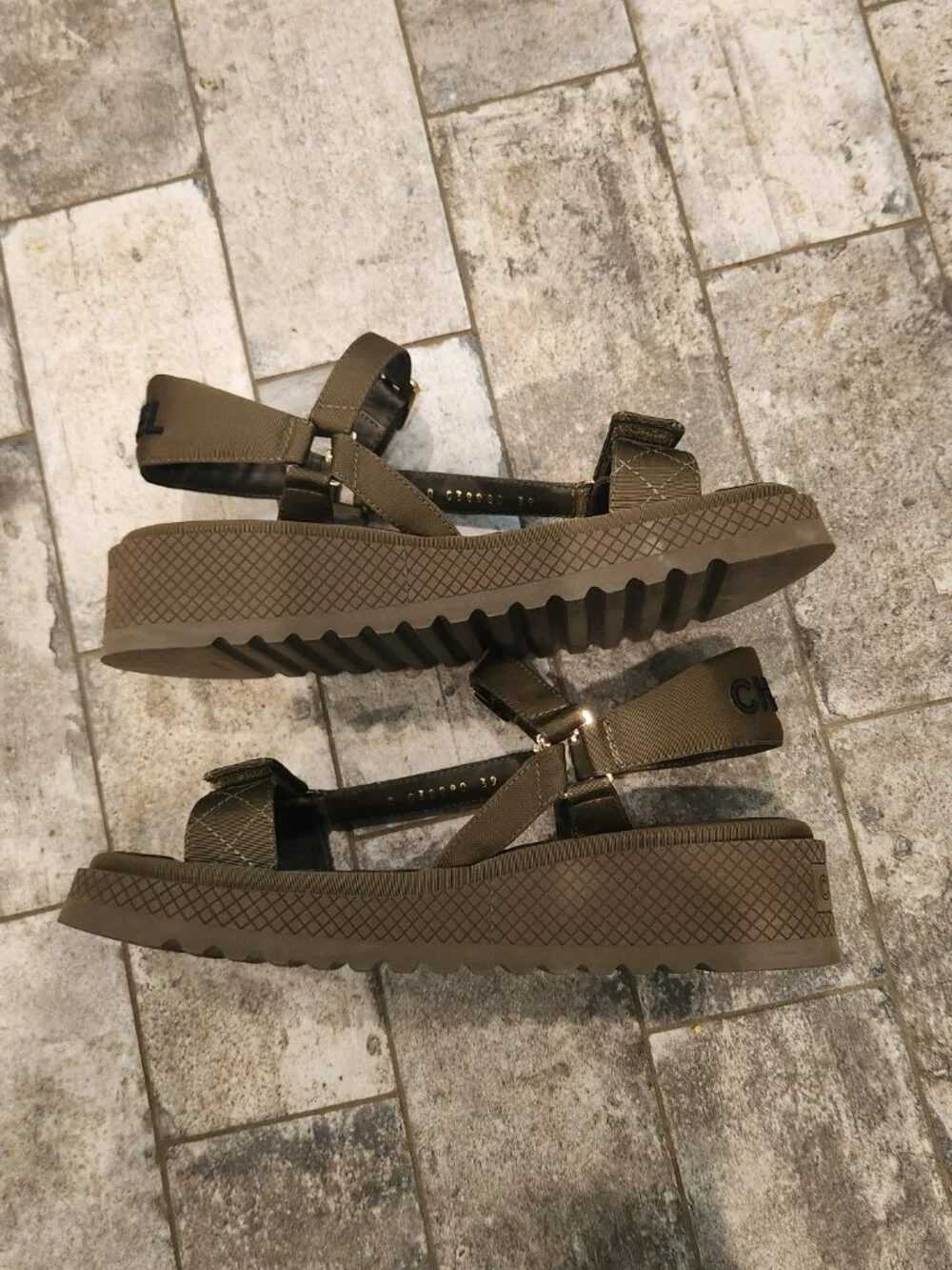 Khaki Chanel Slingback Sandals, Authentic, LNWT